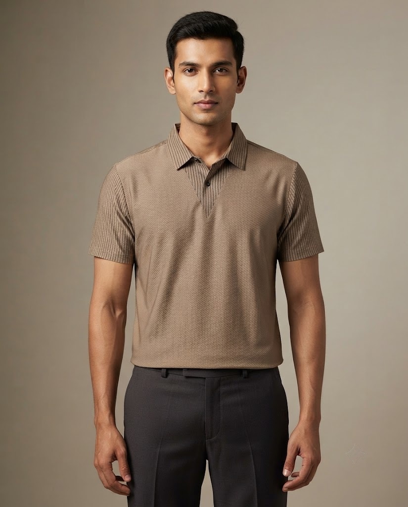 TEXTURED TAUPE STITCHLESS POLO SHIRT