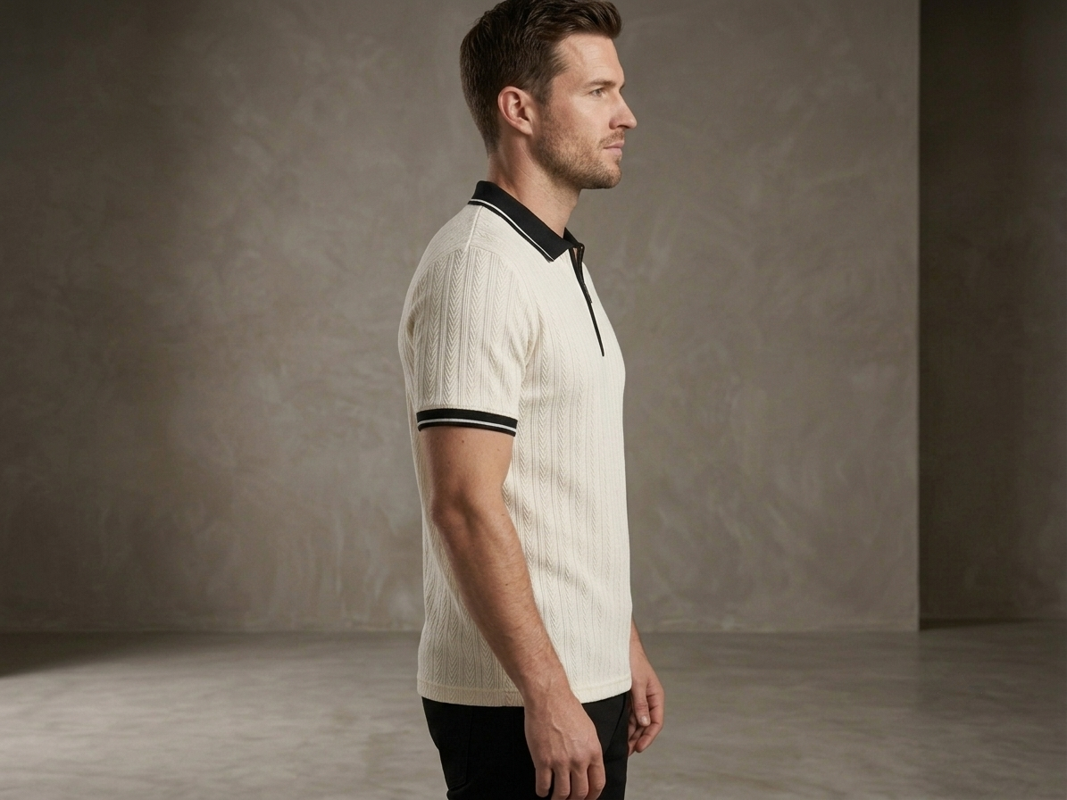 JACQUARD ZIPPER TEXTURE POLO
