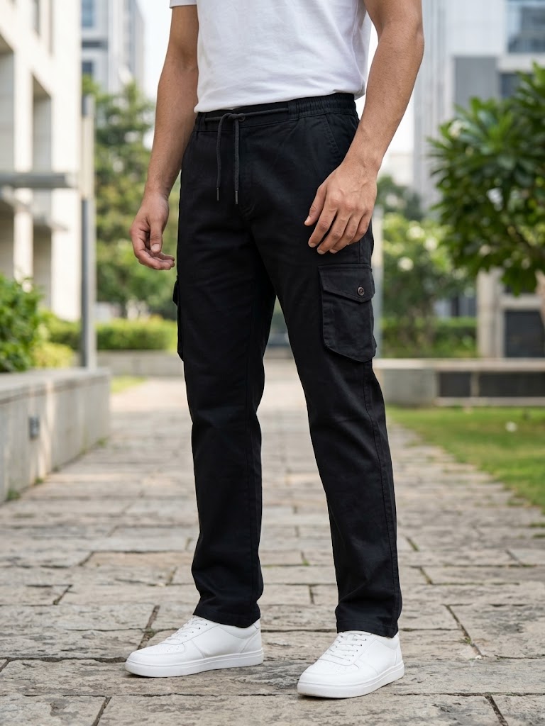 COTTON CHINOS HALF BELT ELASTIC CARGO