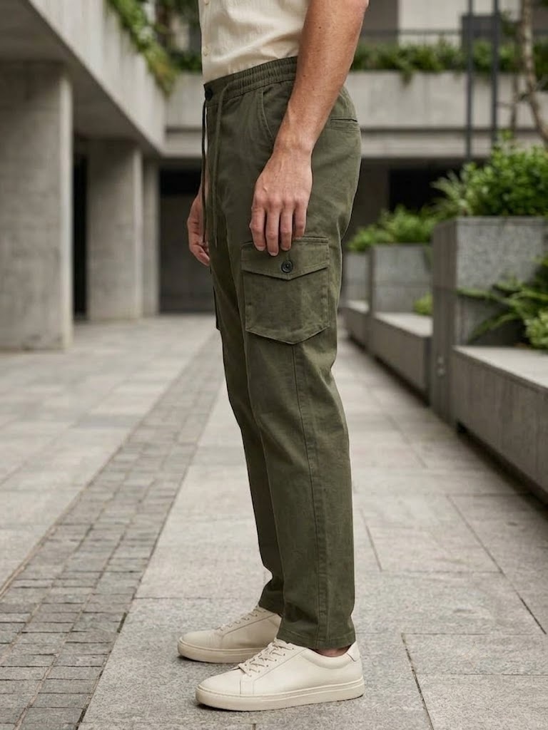 COTTON CHINOS HALF BELT ELASTIC CARGO