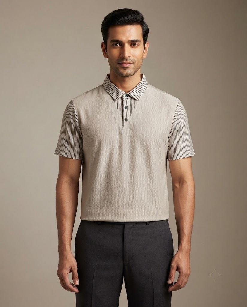 TEXTURED TAUPE STITCHLESS POLO SHIRT