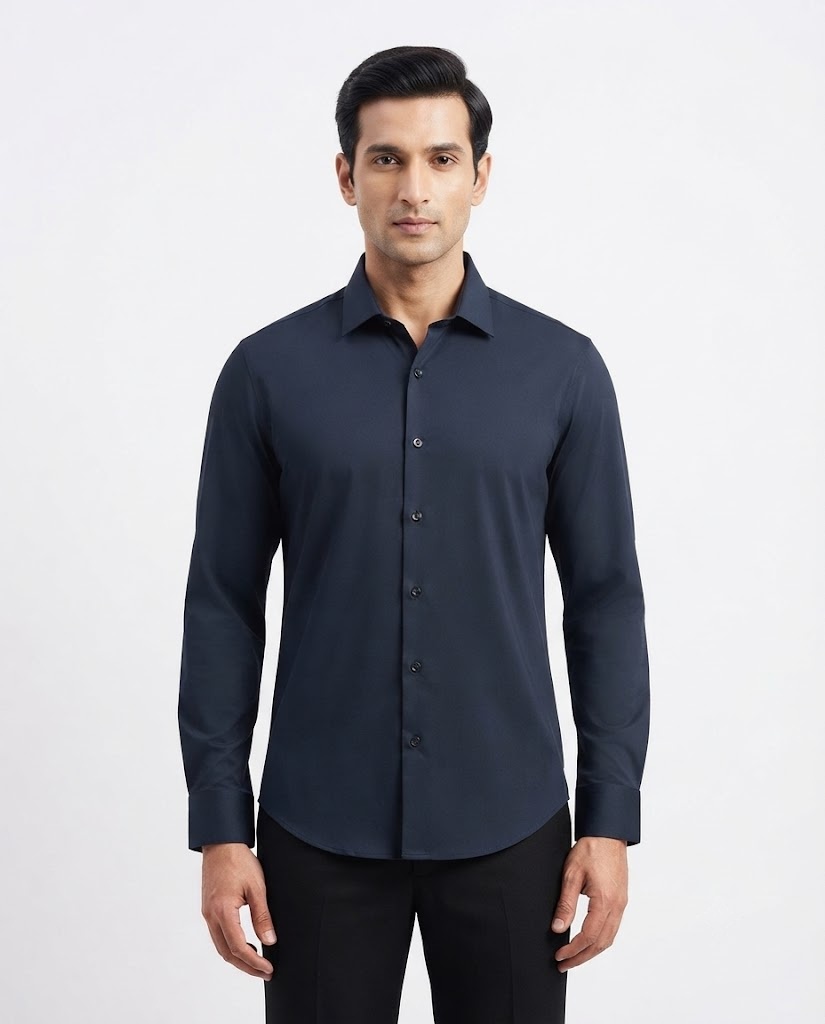 DEEP NAVY STITCHLESS RAYON FULL SLEEVE SHIRT