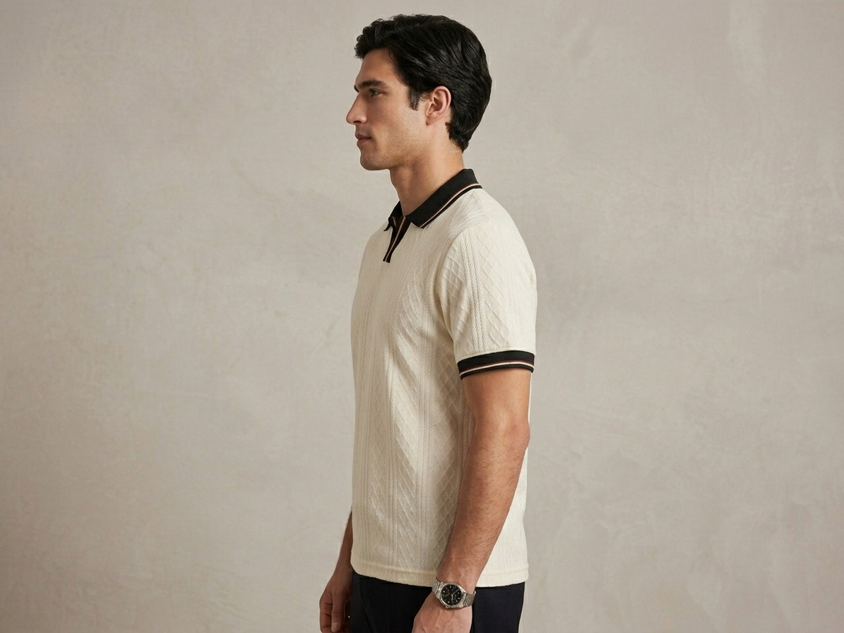 JAQUARD V NECK TEXTURE POLO