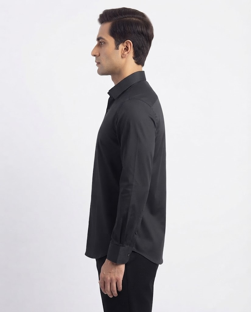 BLACK STITCHLESS RAYON FULL SLEEVE SHIRT