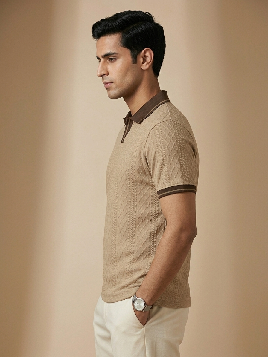 JAQUARD V NECK TEXTURE POLO