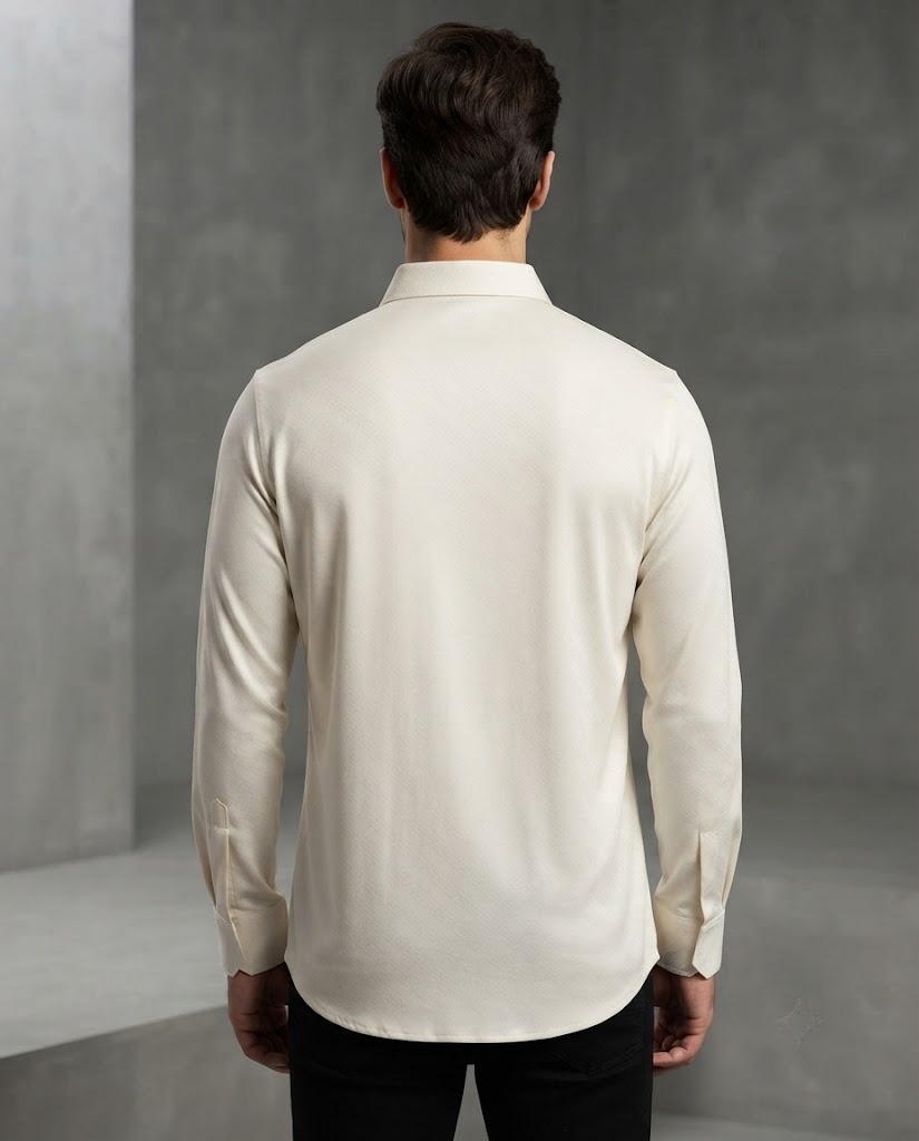 WHITE TEXTURED STITCHLESS FULL SLEEVE SHIRT