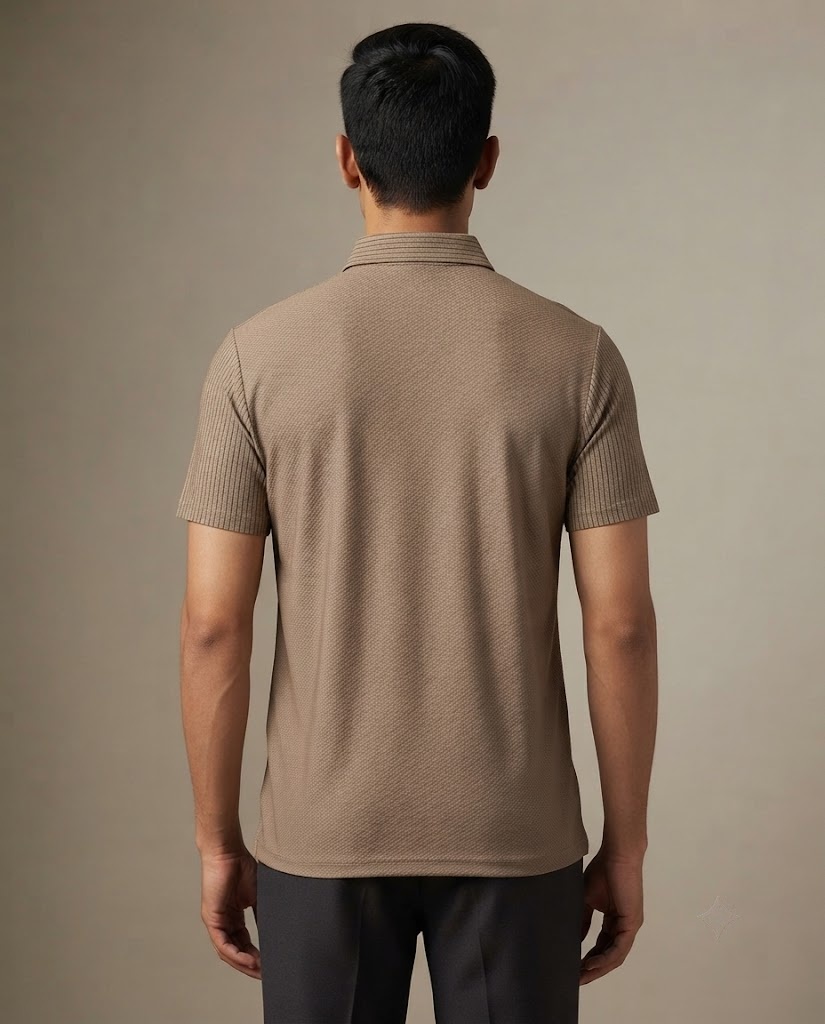 TEXTURED TAUPE STITCHLESS POLO SHIRT
