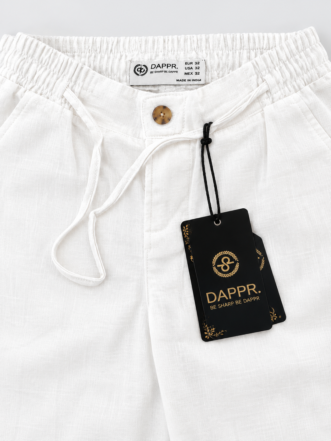 PURE LINEN HALF BELT ELASTIC TROUSER