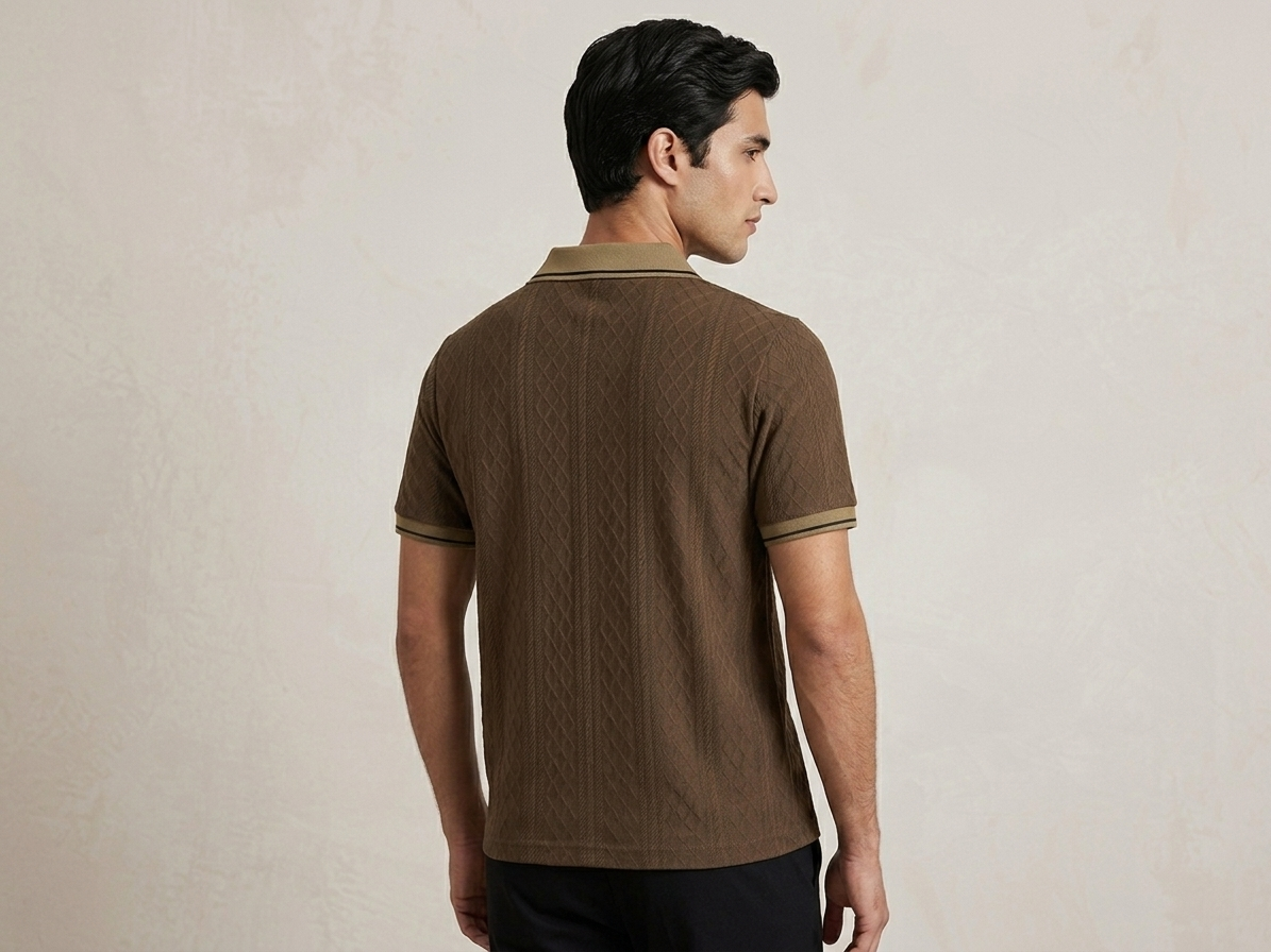 JAQUARD V NECK TEXTURE POLO