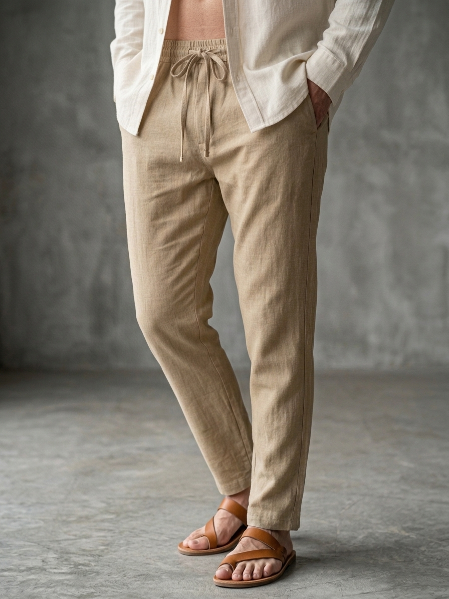 LINEN BLEND FULL ELASTIC TROUSER