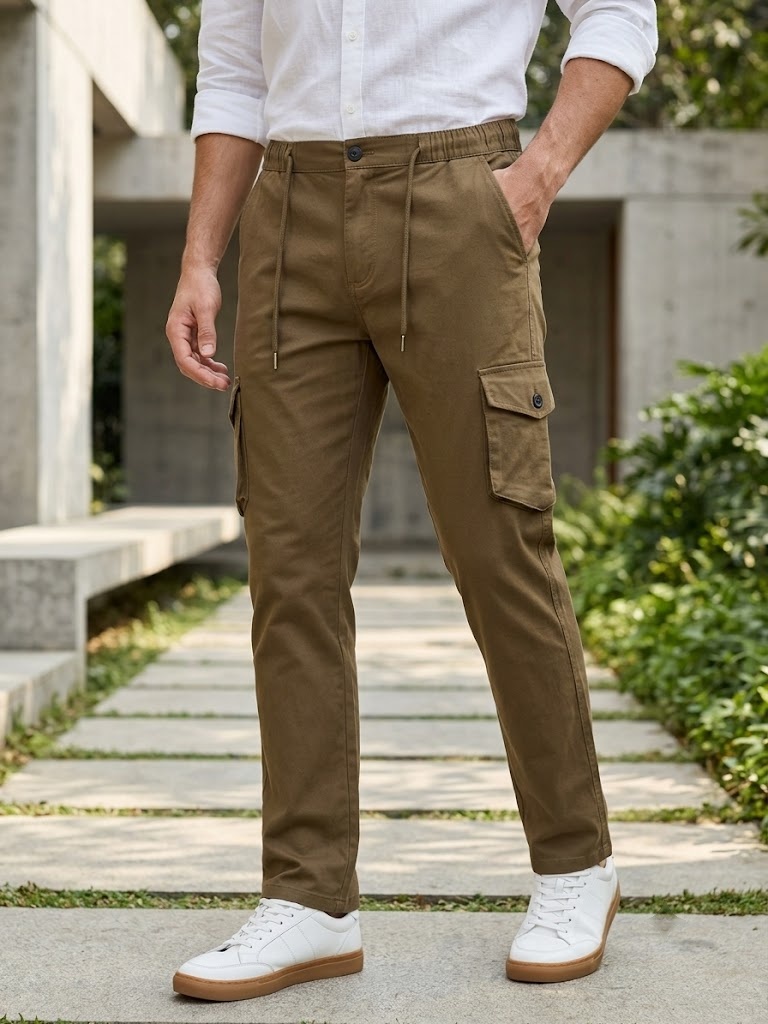 COTTON CHINOS HALF BELT ELASTIC CARGO