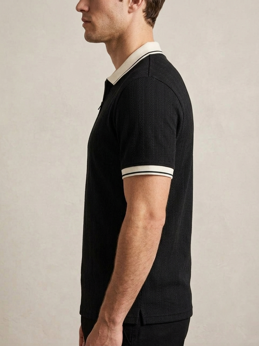 JACQUARD ZIPPER TEXTURE POLO