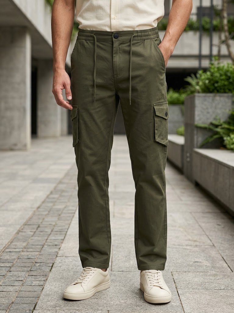 COTTON CHINOS HALF BELT ELASTIC CARGO