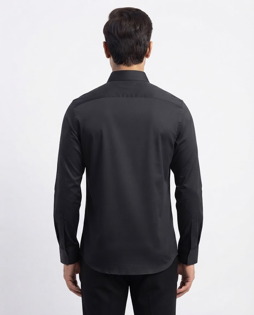 BLACK STITCHLESS RAYON FULL SLEEVE SHIRT