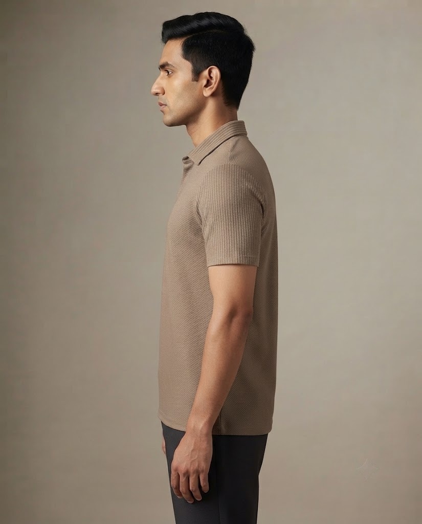 TEXTURED TAUPE STITCHLESS POLO SHIRT