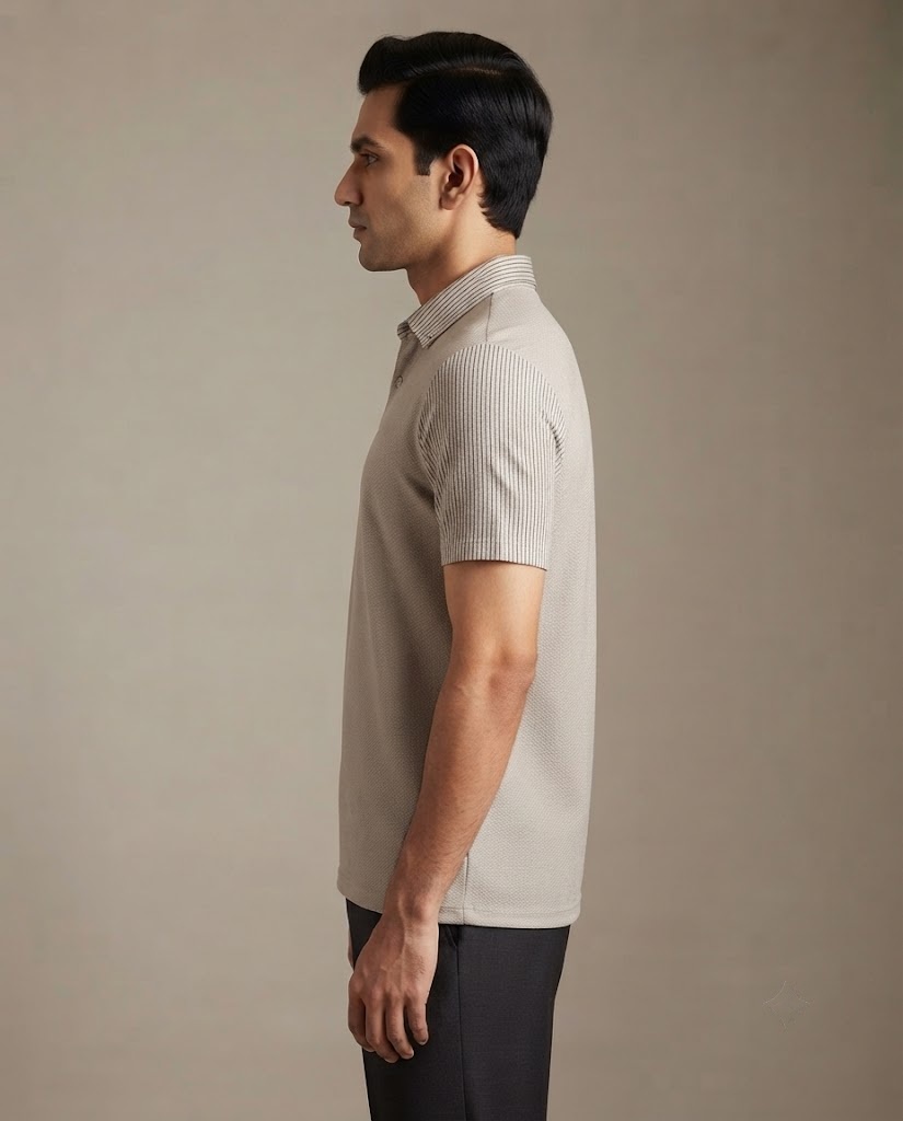 TEXTURED TAUPE STITCHLESS POLO SHIRT