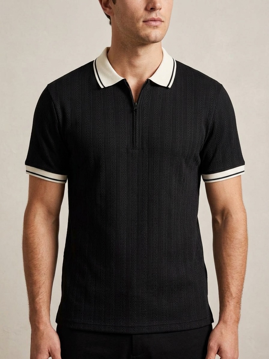 JACQUARD ZIPPER TEXTURE POLO