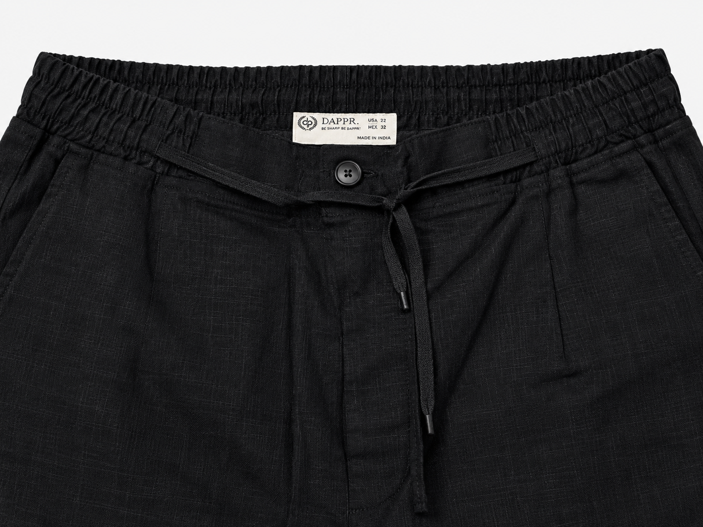 PURE LINEN HALF BELT ELASTIC TROUSER